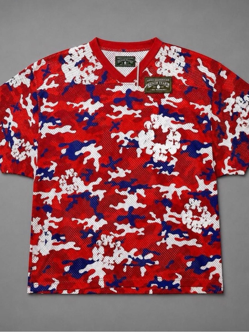 Denim Tears Men's Red Camo Short-Sleeve Jersey